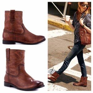 Frye Brown Leather Short Carson Ankle Boots